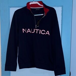 NWT MENS Nautica Navy and Red QUARTER ZIP Logo Jacket SIZE MEDIUM